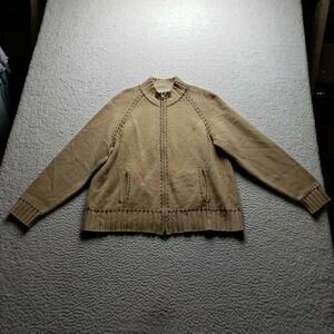 Jennifer Moore Sweater Womens XL Beige Mock Neck Long Sleeve Full Zip Knit
